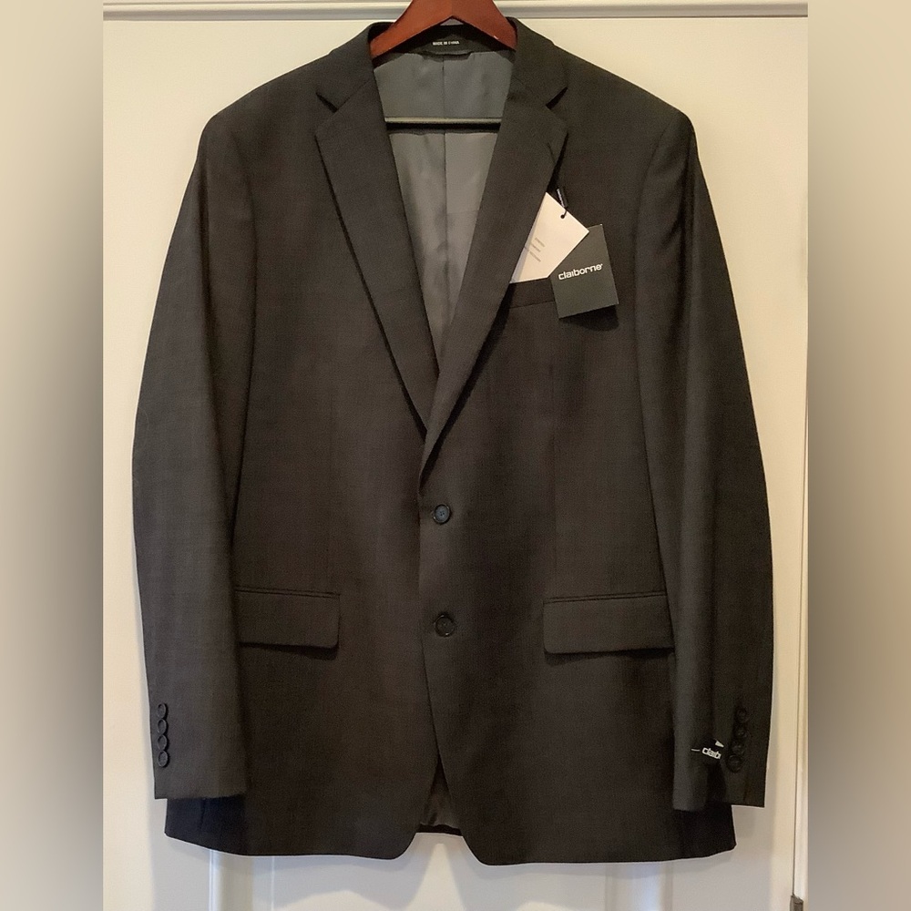 Liz Claiborne Performance Flex Charcoal Gray Wool Blend Suit Jacket Size 44L NEW